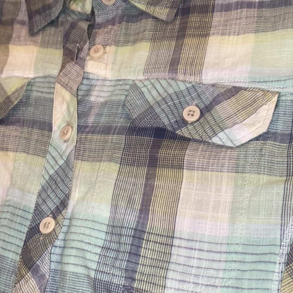Columbia women’s pastel green and blue plaid long sleeve button down size M - Picture 5 of 8